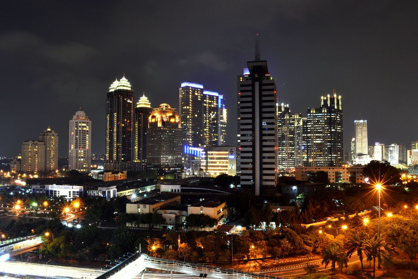 The SCBD business district in Jakarta at night