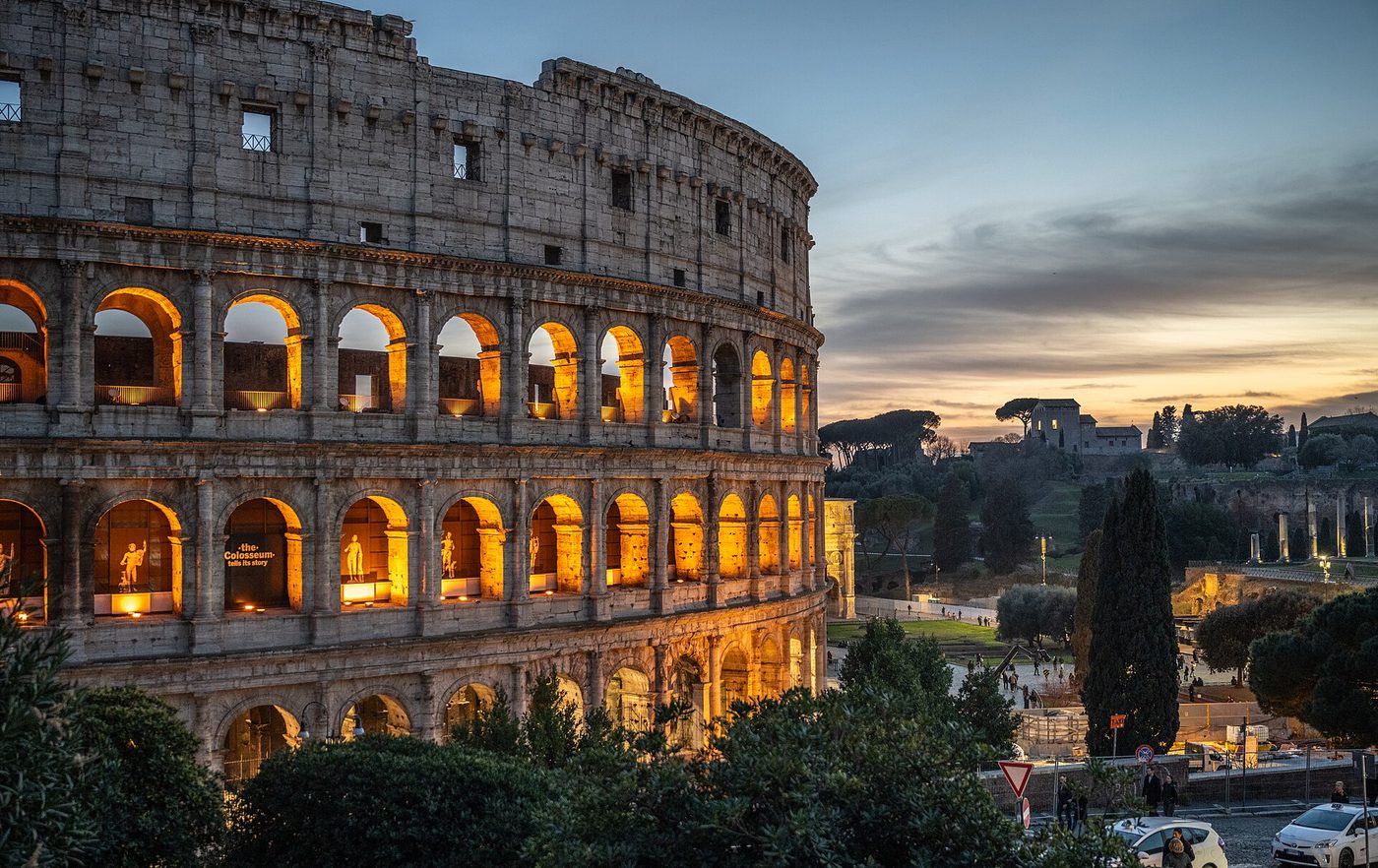 The Colosseum at sunset, in Rome