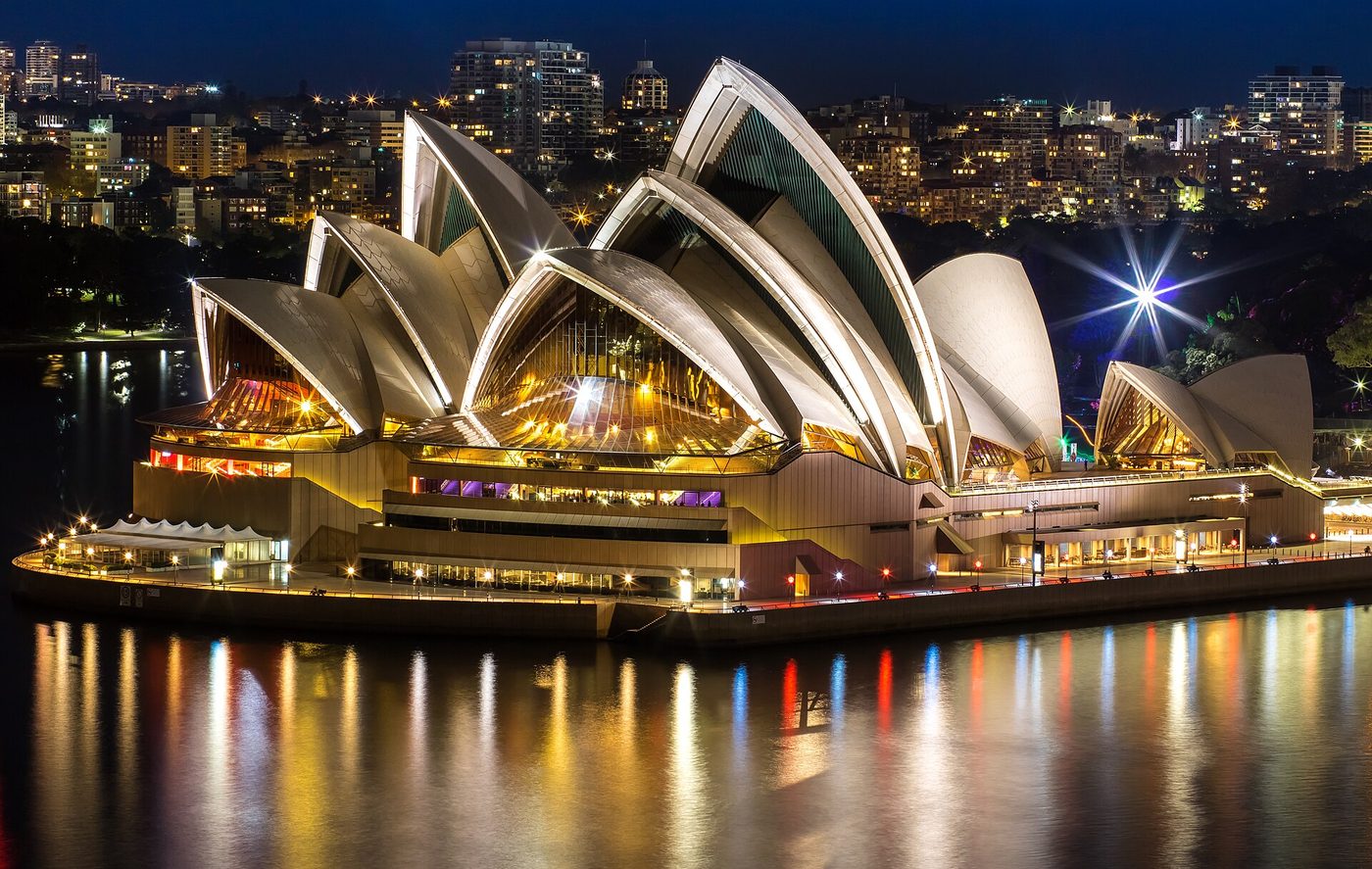 The Sydney Opera House lit up on the harbour