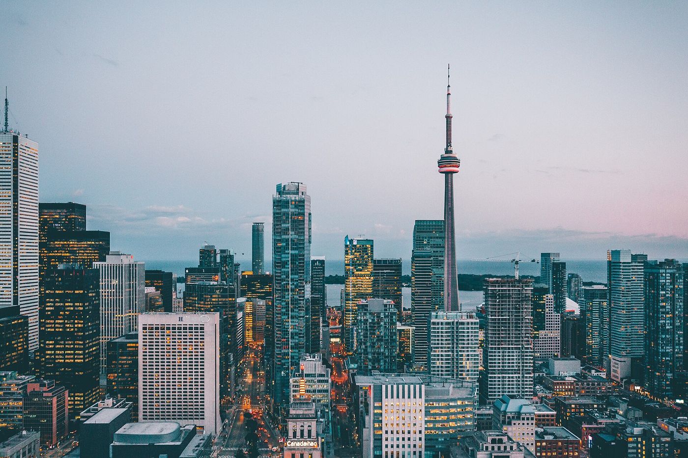 Downtown Toronto and the CN Tower at dusk